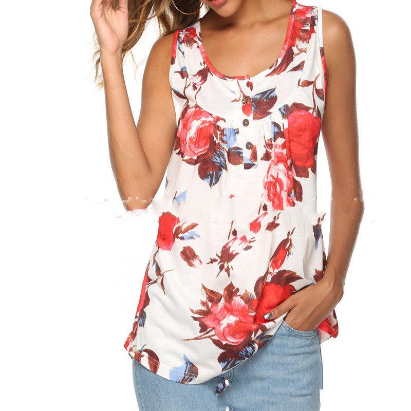 Cheky - V-Neck Sleeveless Vest With Printed Buttons