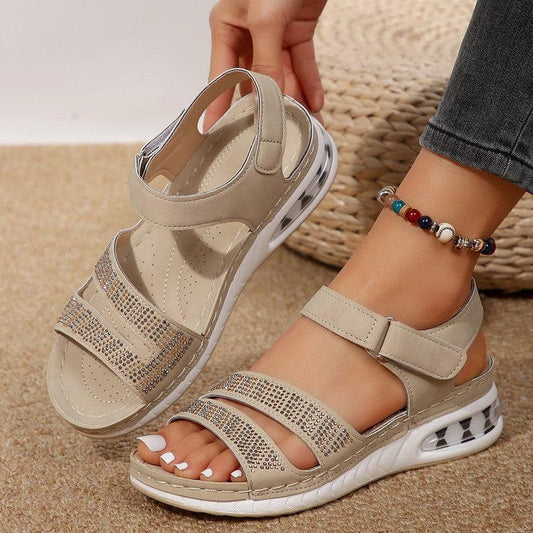 Cheky - Summer Rhinestone Wedges Sandals Casual Sports Air Cushion Bottom Beach Shoes For Women Roman Sandals