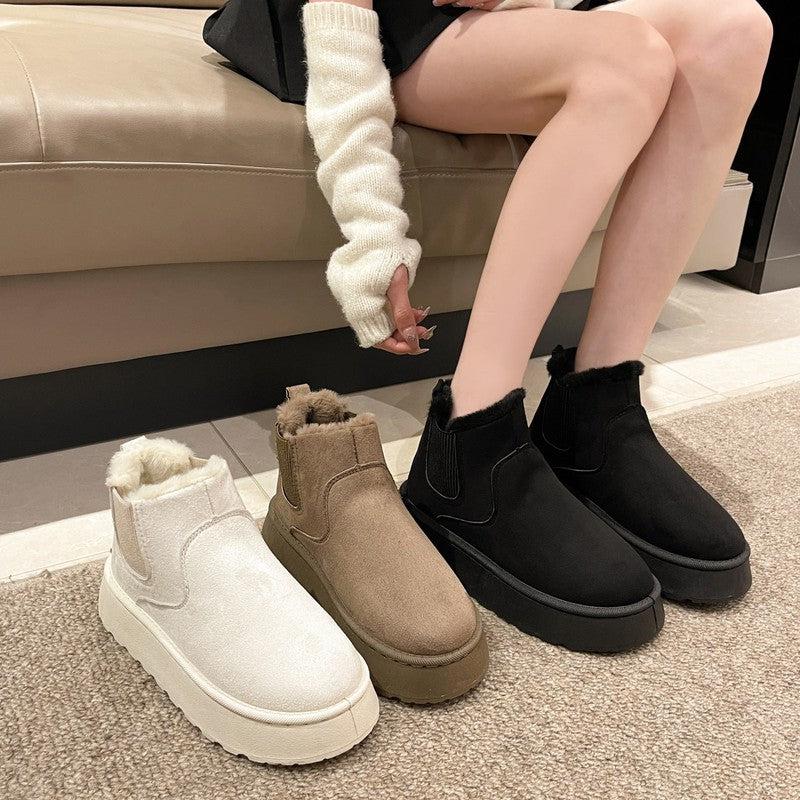 Cheky - Women's Plush Boots Winter Warm Fleece Thick Flats Snow Boots Fashion Shoes