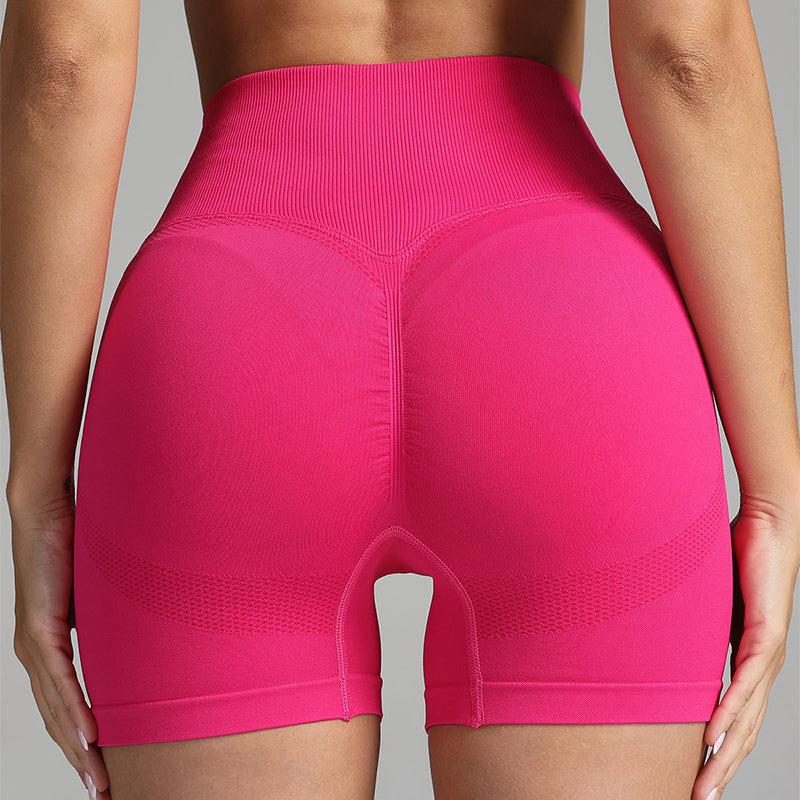 Cheky - Seamless Yoga Shorts Women Solid Color High Waist Hip-lifting Fitness Pants Running Sweatpants