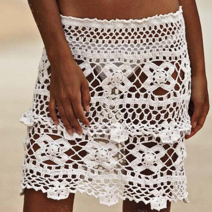 Cheky - New European and American Hand Hook Sexy Hollow Knitted Bikini Half Wrap Skirt Bohemian Beach Wrap Hip Short Skirt