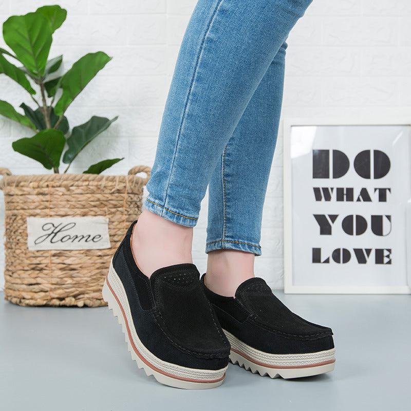 Cheky - Thick-soled Flat Shoes Anti-slip Suede Height Increasing Shoes For Women