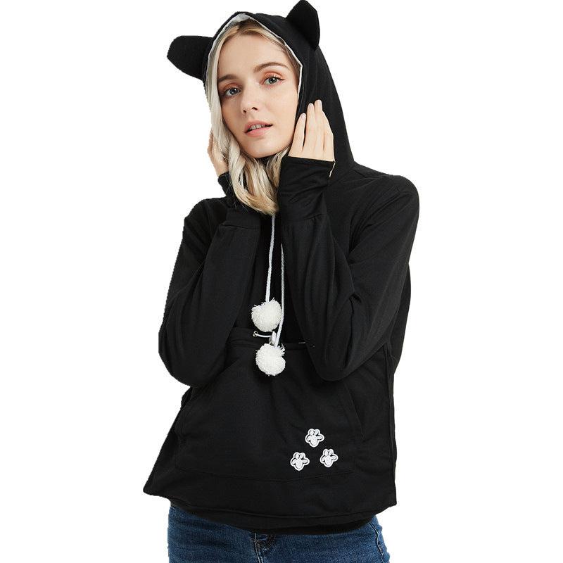 Cheky - Cute Hoodies Pullover Sweatshirts With Pet Pocket For Cat Clothes Winter Women