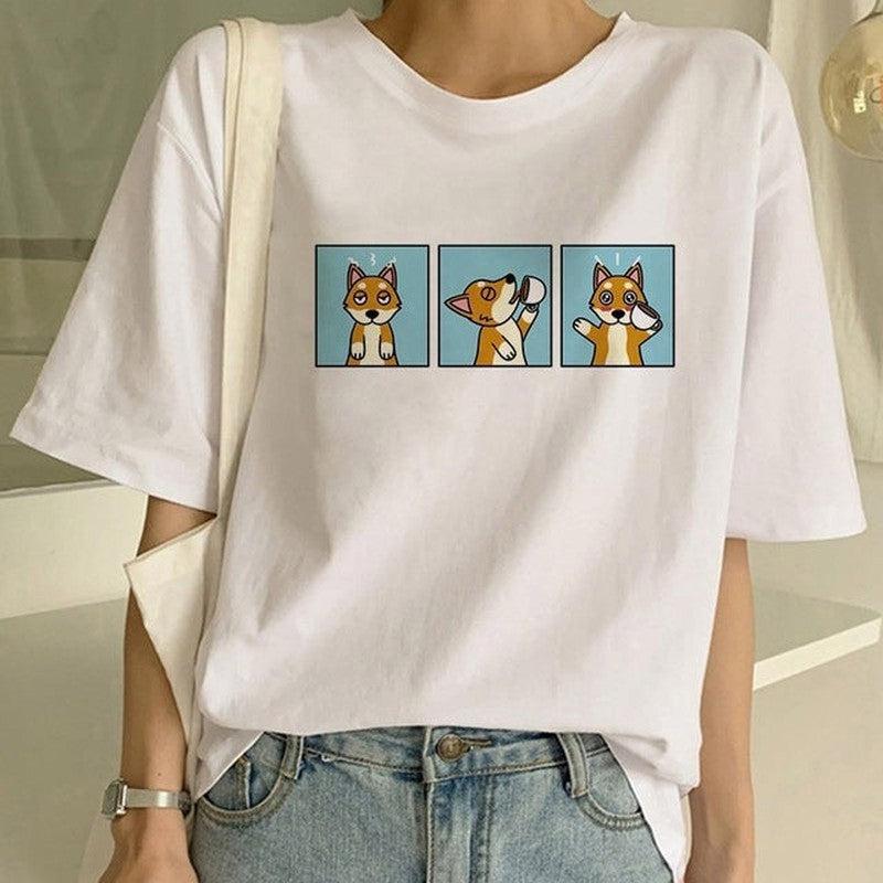 Cheky - Women's Fashion Shiba Inu Dog Round Neck T-shirt