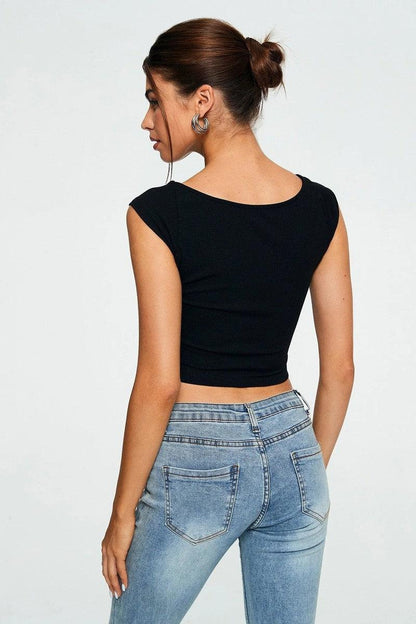 Cheky - Crop Top Sweetheart Solid Ribbed Sleeveless