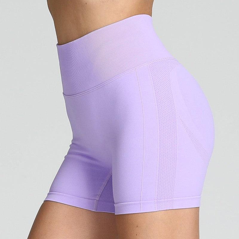 Cheky - Seamless Yoga Shorts Women Solid Color High Waist Hip-lifting Fitness Pants Running Sweatpants