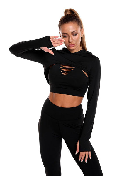 Cheky - 3pcs Sports Suits Long Sleeve Hooded Top Hollow Design Camisole And Butt Lifting High Waist Seamless Fitness Leggings Sports Gym Outfits Clothing