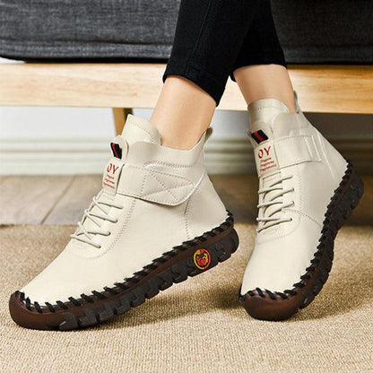 Cheky - Women Snow Boots Winter Warm Lace Up Plush Ankle Boots With Sewing Thread Design New Waterproof Non-slip Platform Cozy Shoes