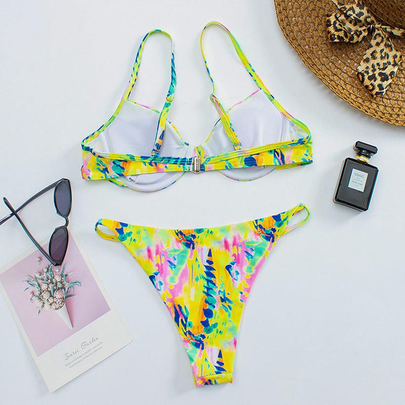 Cheky - Bikini Sexy Backless Lace-Up Swimsuit Multicolor Printed Bikini