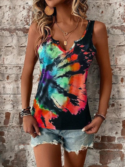 Cheky - Printed Painted V-neck Open Vest Top