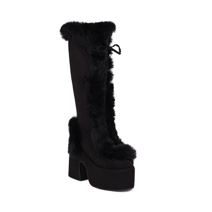 Cheky - Fur Boots Platform Platform High Heel Women's High Boots