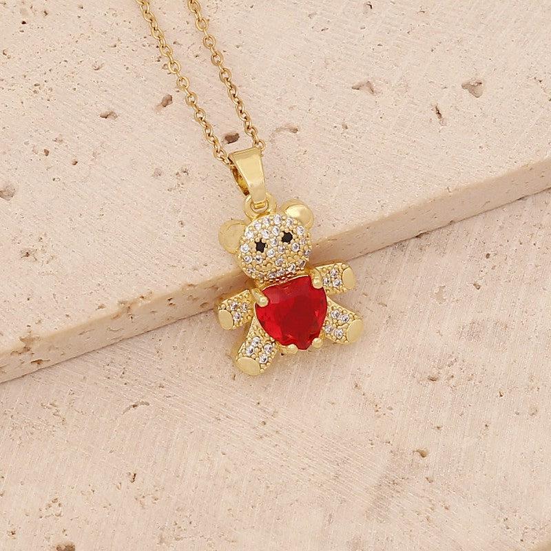 Cheky - Copper Micro Inlaid Zircon Bear Love Gem Necklace