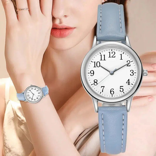 Cheky - Japan Movement Women Quartz Watch Easy to Read Arabic Numerals Simple Dial PU Leather Strap Lady Candy Color