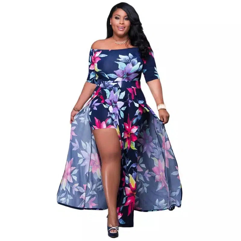 Cheky - Summer Long Maxi Dress Women Short Sleeve Floral