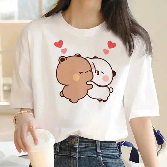 Cheky - Cute Bear LOVE T Shirt Women Bubu Dudu Couple Tops tee summer Short Sleeve tshirts female Korean Casual girl t-shirt camisetas