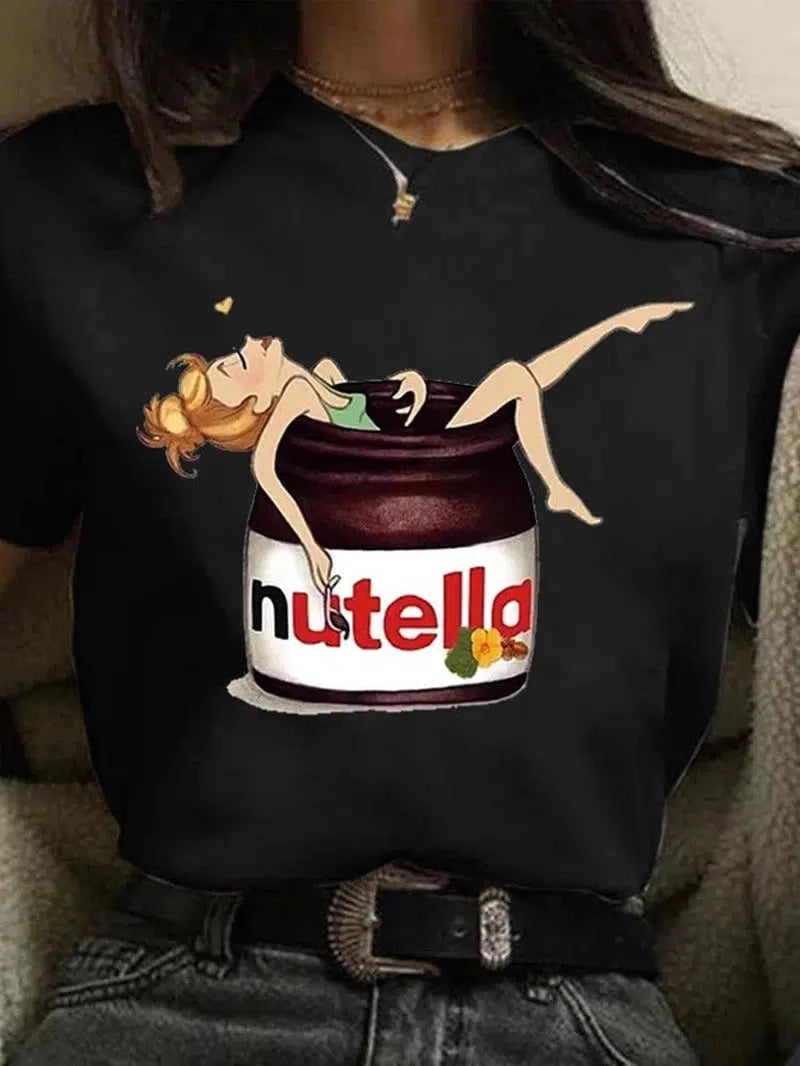 Cheky - New Nutella Print T Shirt Women 90s Harajuku Kawaii Fashion T-shirt Graphic Cute Cartoon Tshirt Korean Style Top Tees Female