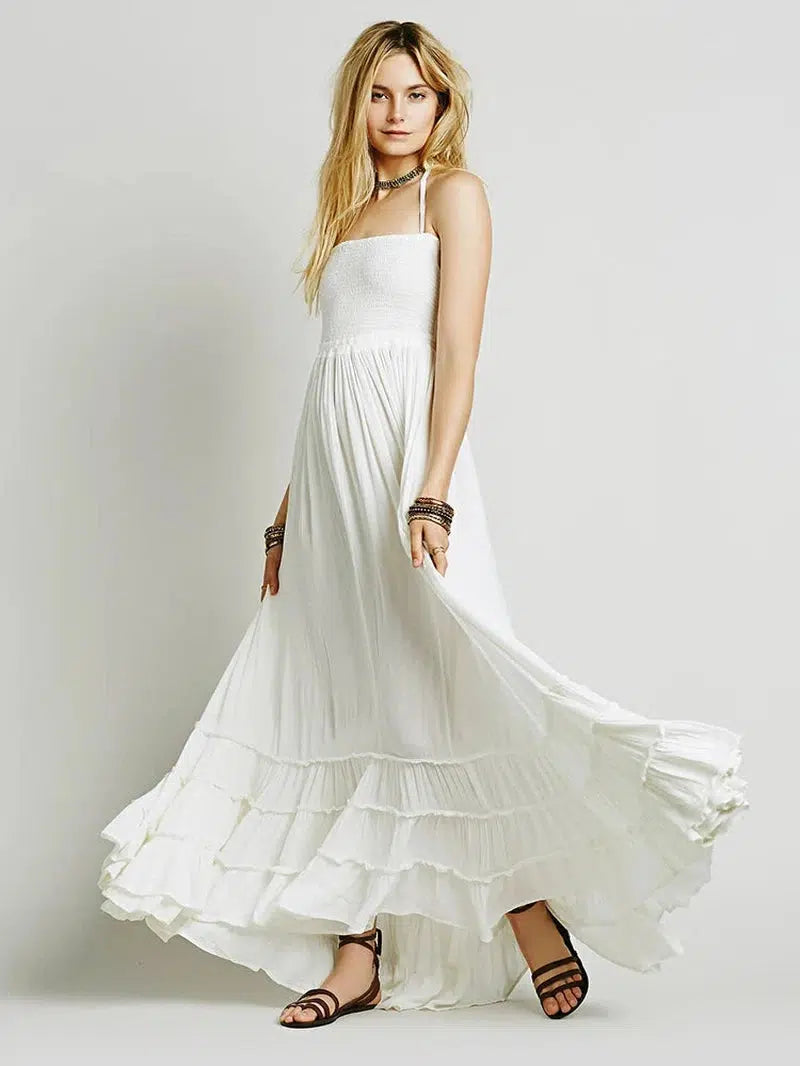 Cheky - BellFlower Bohemian Ankle-Length Dress - A Summer Staple with Effortless Elegance!