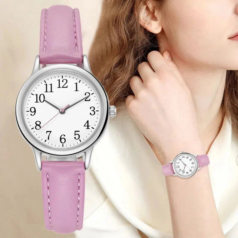 Cheky - Japan Movement Women Quartz Watch Easy to Read Arabic Numerals Simple Dial PU Leather Strap Lady Candy Color