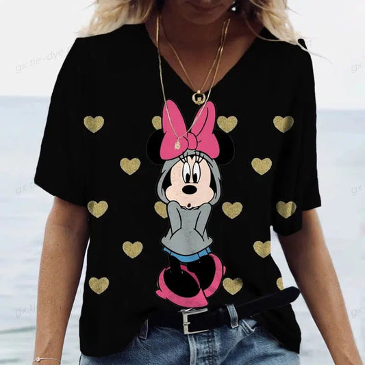 Cheky - New Women's T-Shirts Disney Mickey Mouse Print Top Fashion Simple Pattern T Shirts for Women Summer Leisure Female Streetwear ﻿