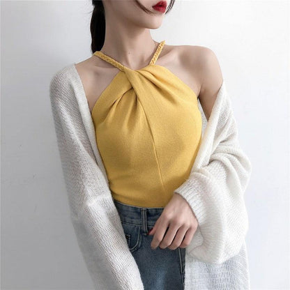 Cheky - Off-the-shoulder Knitted Camisole Women's New Sexy Outer Wear