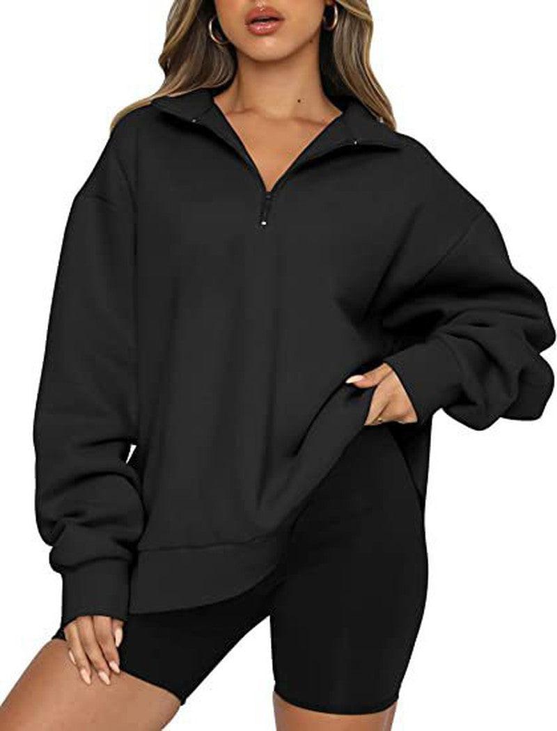 Cheky - Women Sweatshirts Zip Turndown Collar Loose Casual Tops Clothes