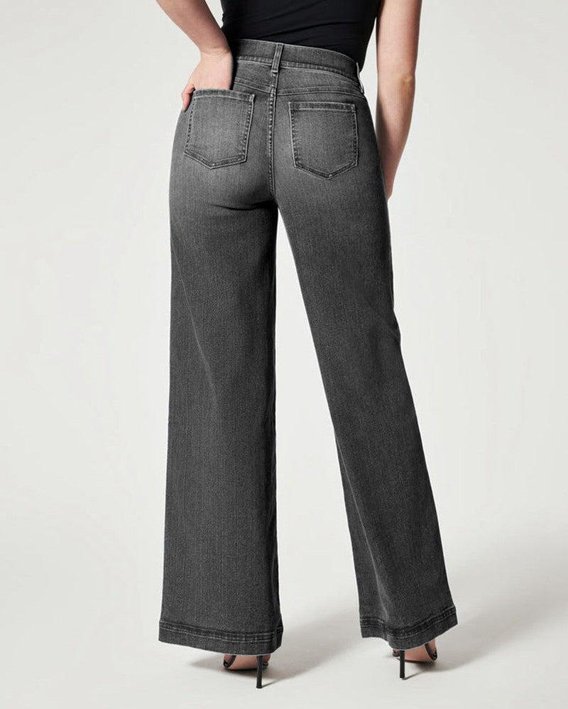 Cheky - Women's Straight Jeans Mid Waist Wide Leg Pants High Elastic Waist Trousers