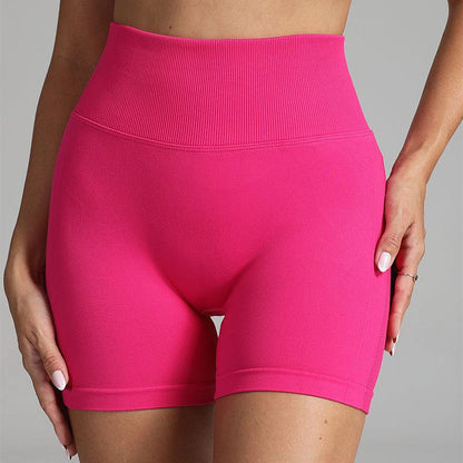 Cheky - Seamless Yoga Shorts Women Solid Color High Waist Hip-lifting Fitness Pants Running Sweatpants