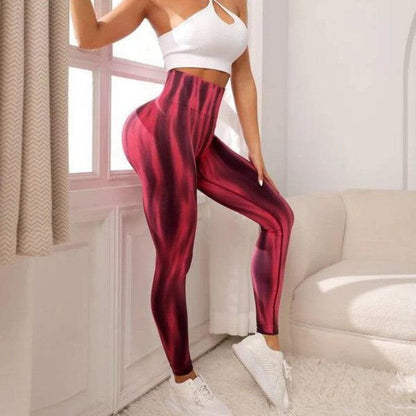 Cheky - New Tie Dye Aurora Print Sports Pants Seamless High Waisted Fitness Yoga Pants For Women Gym Running Sweatpants Trousers