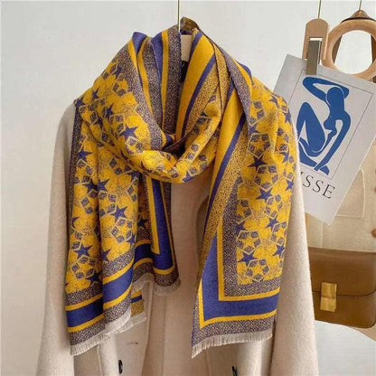 Cheky - Autumn And Winter Five-pointed Star Warm Scarf Female Long Thickened Artificial Cashmere Scarf