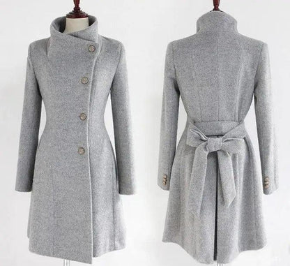 Cheky - Belted woolen coat with slim collar