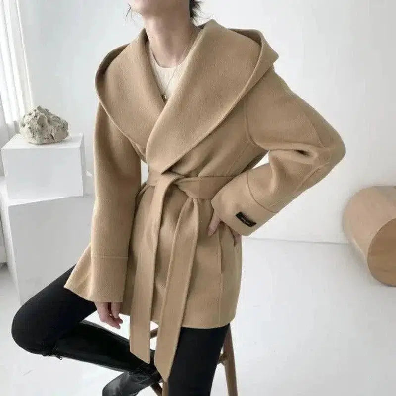 Cheky - Cardigan hooded mid-length woolen coat