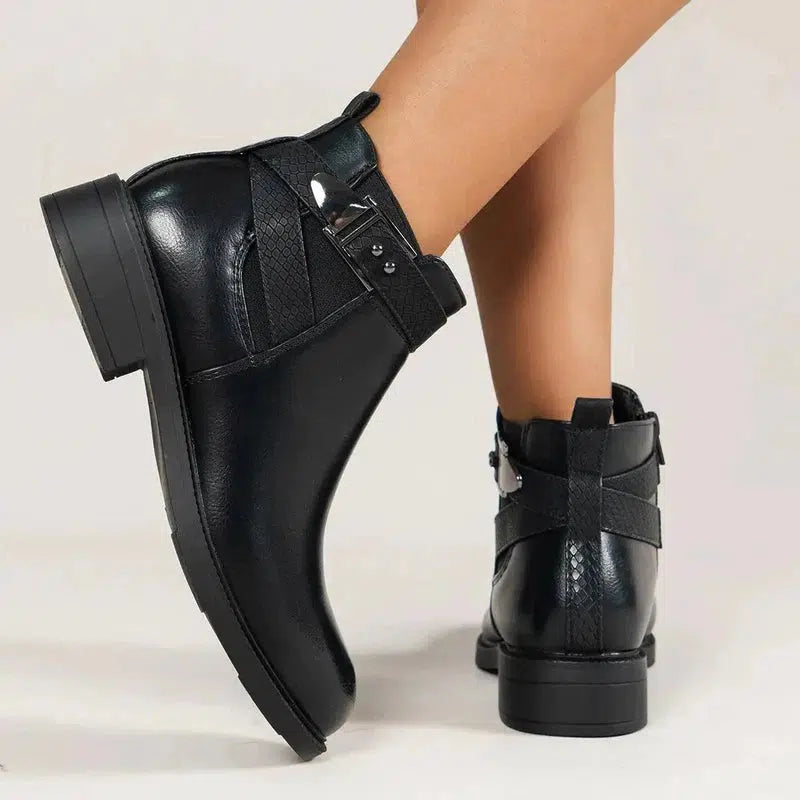 Cheky - Chelsea Boots Women Black Ankle Boots Side Zipper Buckle Shoes