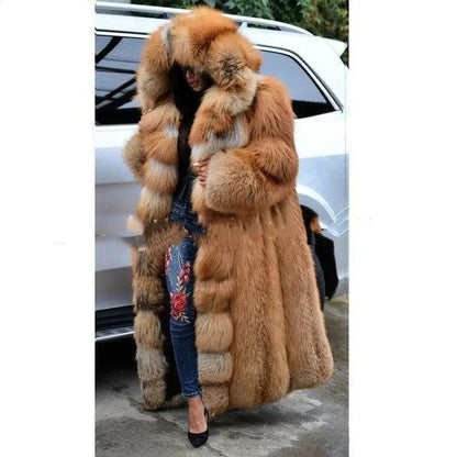 Cheky - Faux Fur Coat Women Long Hooded Fur Coat