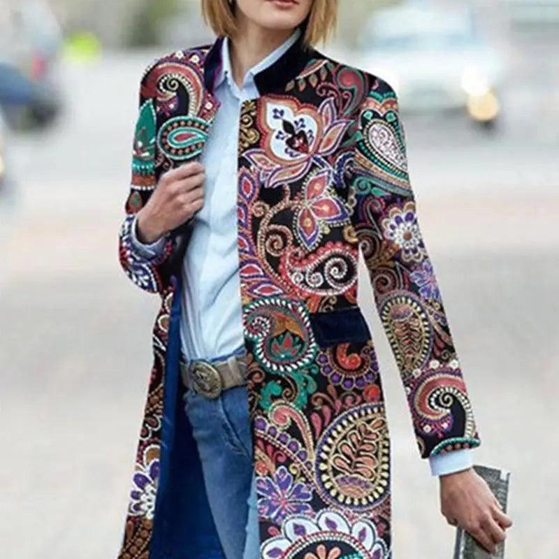 Cheky - Female small printed long sleeve coat lapel