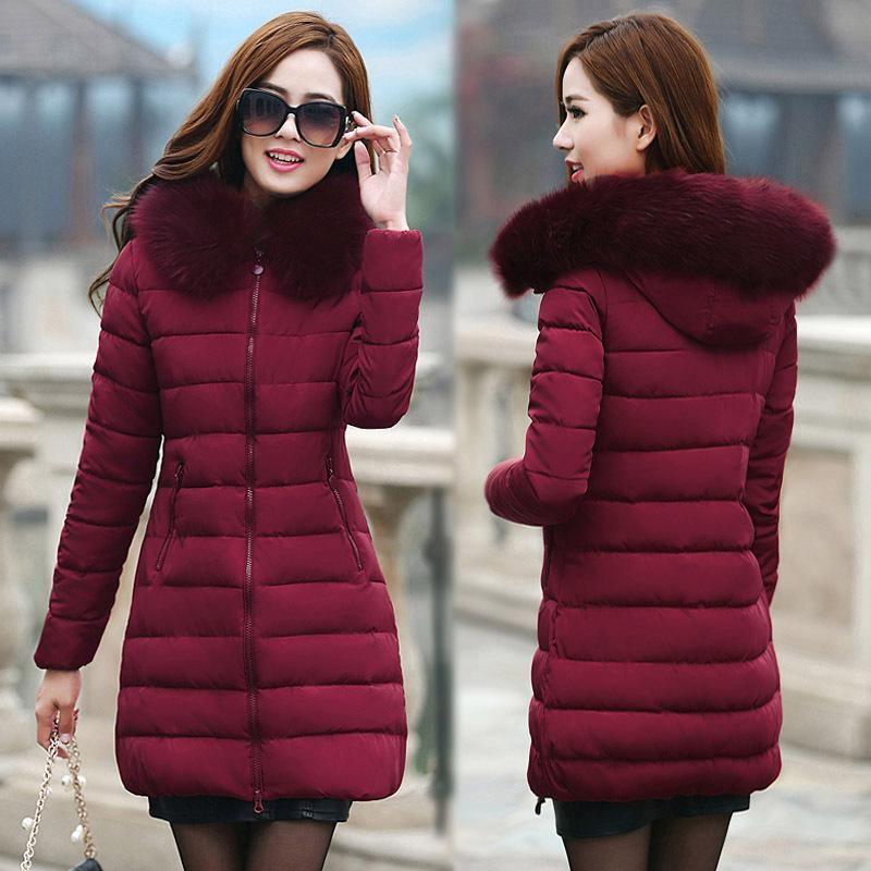 Cheky - Fur collar mid-length thick down cotton