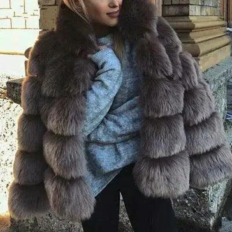 Cheky - Fur fox fur hooded women's coat