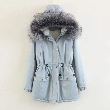 Cheky - Hooded large fur collar plus fleece coat