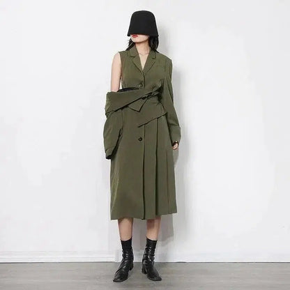 Cheky - Irregular-panel Single-breasted Lapel Long Coat