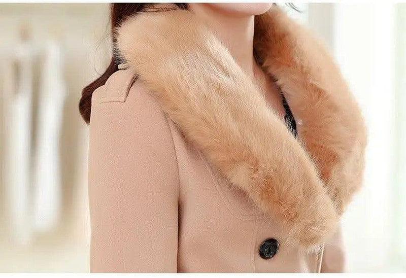 Cheky - Large fur collar woolen coat