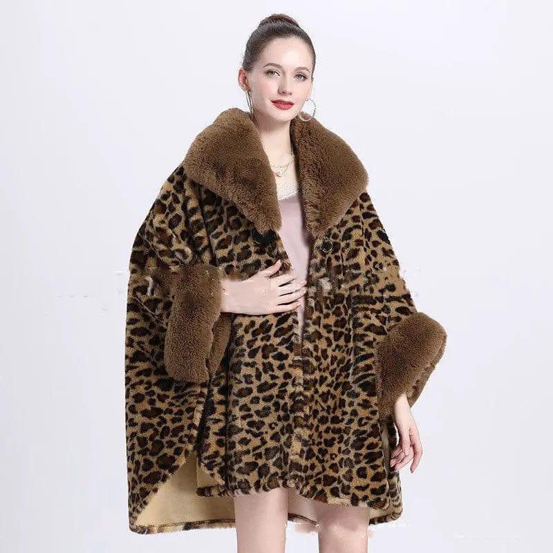 Cheky - Leopard Print Big Hair Leader Mouth Cardigan Cape Women