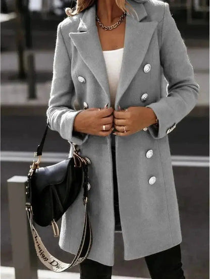 Cheky - Long-sleeve Blazer-collar Double-breasted Nizi Coat