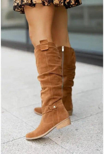 Cheky - Low Heel Side Zipper High Top Women Boots