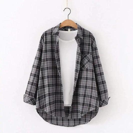 Cheky - Plaid Shirt Women'S Long-Sleeved Loose Shirt Jacket