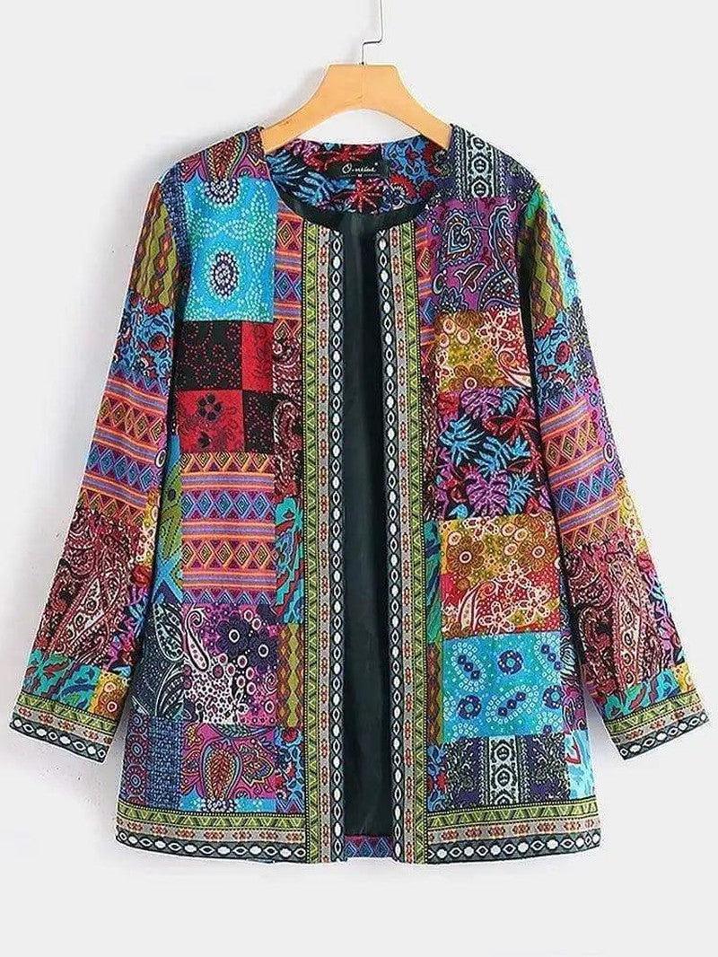 Cheky - Printed Loose Long Sleeve Jacket Cardigan