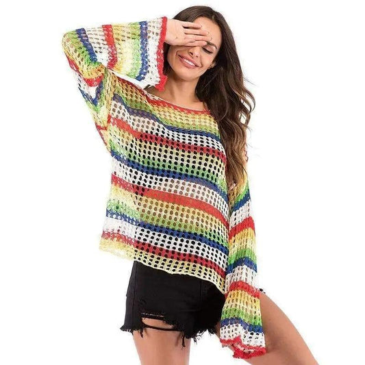 Cheky - Round neck flared rainbow sweater