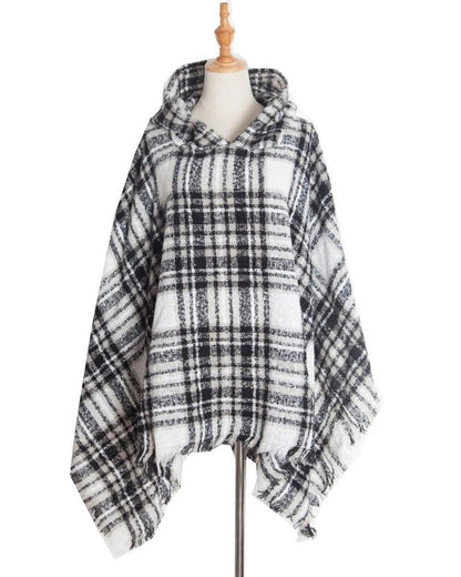 Cheky - Spring Autumn And Winter Plaid Ribbon Cap Cape And Shawl