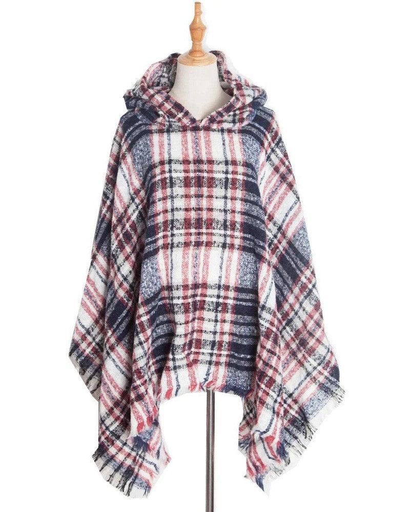 Cheky - Spring Autumn And Winter Plaid Ribbon Cap Cape And Shawl