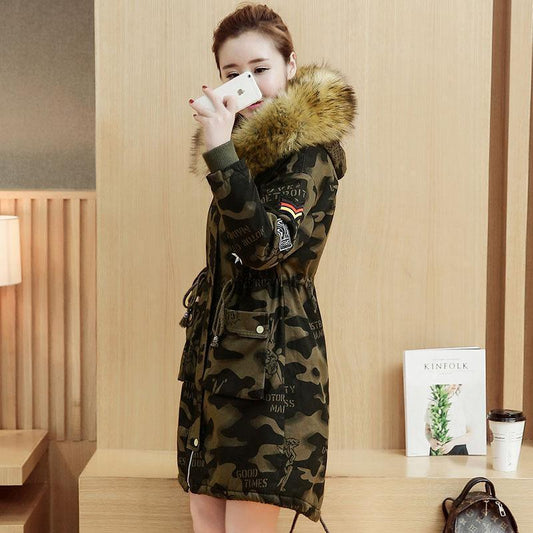 Cheky - Thickened cotton padded jacket, women's hair collar winter