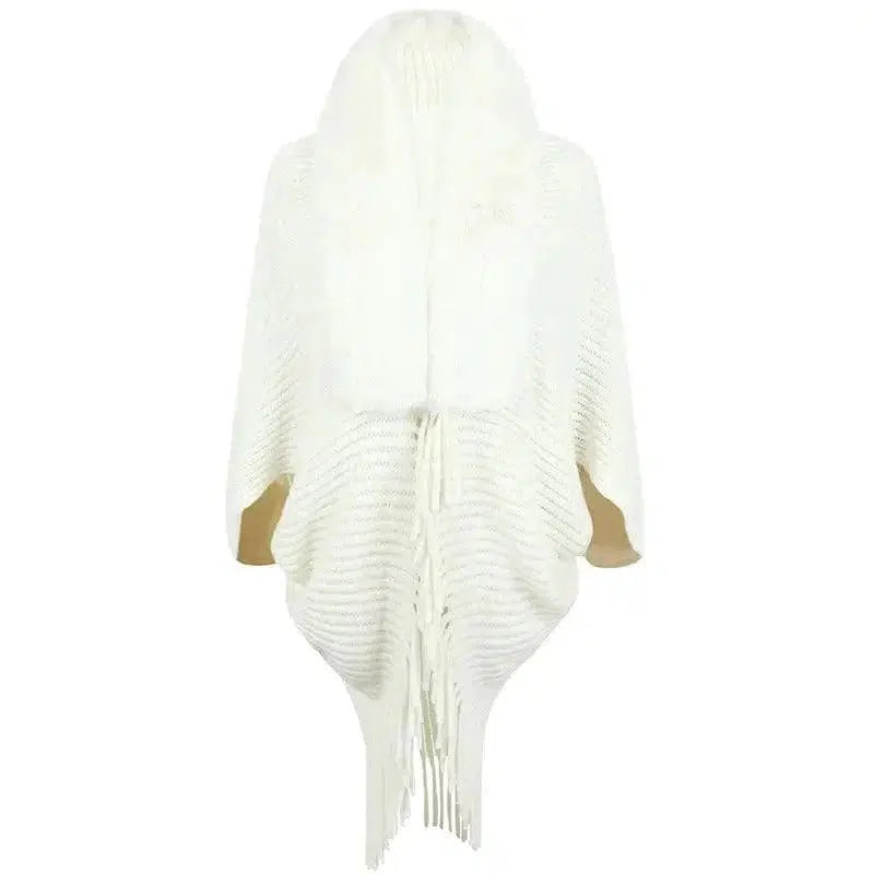 Cheky - Women's Fur Collar Tassel Shawl Knitted